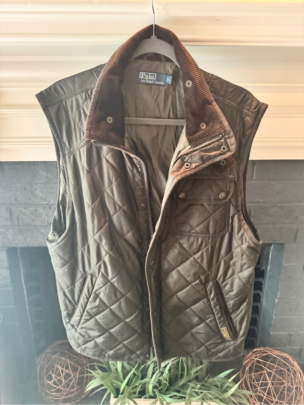 Ralph Lauren Quilted Vest with Corduroy Collar in Olive